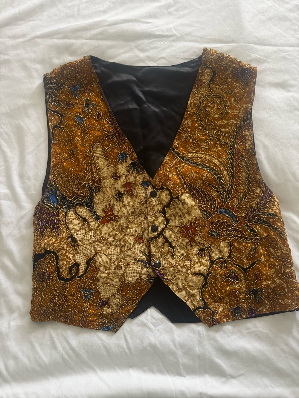 Gold KENAR Women's Vest - Elegant Embroidered Waistcoat SZ M - Picture 2 of 9